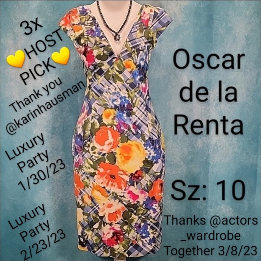 ❤Oscar de la Renta Dress w/ Bright Floral/Lattice Print & Gorgeous Pleats/Panels